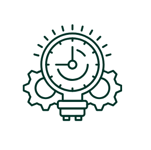 Icon of a clock inside gears, symbolizing scalable and future-ready design for WordPress websites with hosting in Canada.